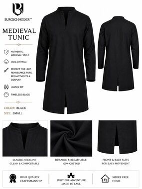 Burgschneider Men's Black Medieval Thereon Tunic Shirt, New